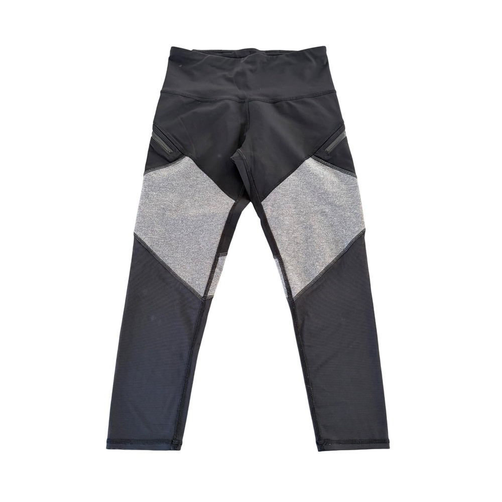 IVIVVA Girls Size 14 Black Grey‎ Colorblock Cropped Athletic Leggings Zippers